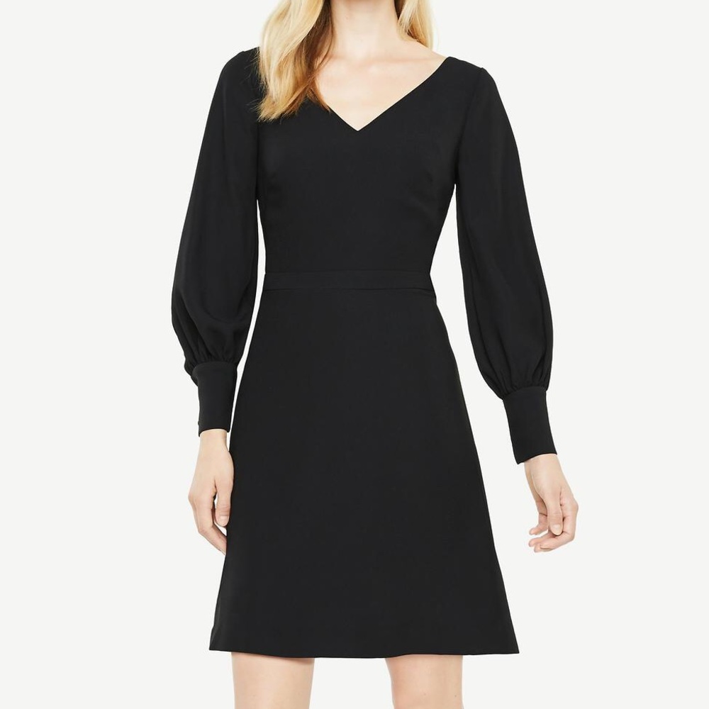 NWT Ann Taylor Lantern Sleeve Flare Dress - Black